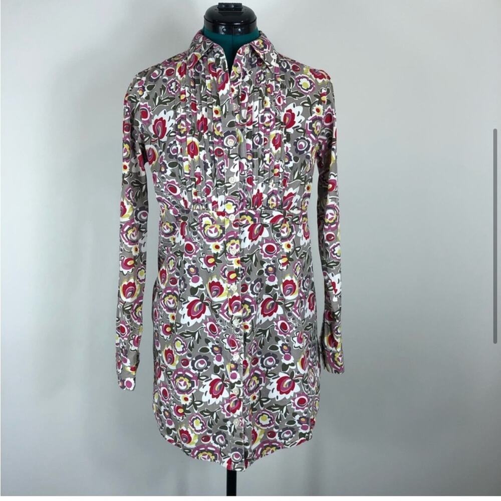 Boden grey floral print button down dress